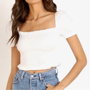 White Smocked Crop Blouse